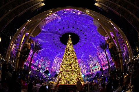 Christmas tree at Santa’s Grotto at Al Wasl dome, Expo 2020 Dubai, in December 2021