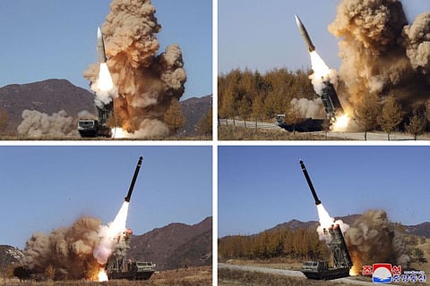 A combination shot of missile tests being performed by the North's Korean People's Army at undisclosed locations last week.