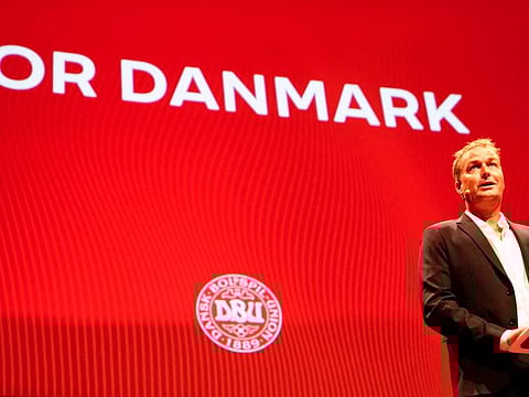 Denmarks head coach Kasper Hjulmand speaks during the announcement of Denmark's team for the upcoming Qatar 2022 FIFA World Cup football tournament, in Copenhagen.