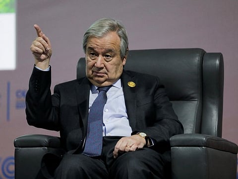 Secretary-General of the United Nations Antonio Guterres attends the COP27 climate summit in Sharm Al Sheikh on November 8, 2022. 