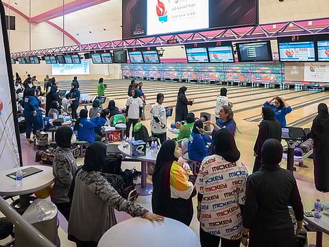Bowling event in progress during the Sheikha Hind Women’s Sports Tournament at Dubai International Bowling Center in Al Mamzar.