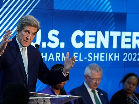 John Kerry speaks during a session on Accelerating the Clean Energy Transition in Developing Countries at the COP27 on November 9.