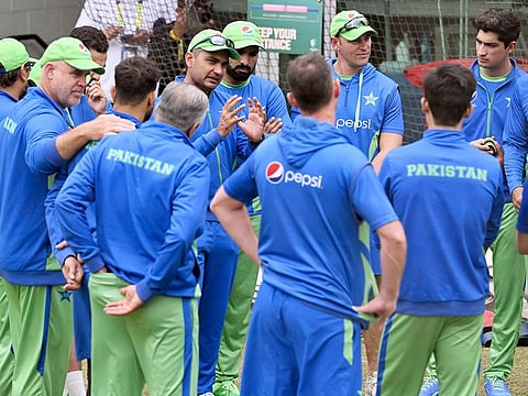 Pakistan players gather during a training session in Melbourne on November 11, 2022, ahead of their T20 World Cup 2022 final against England on November 13. 