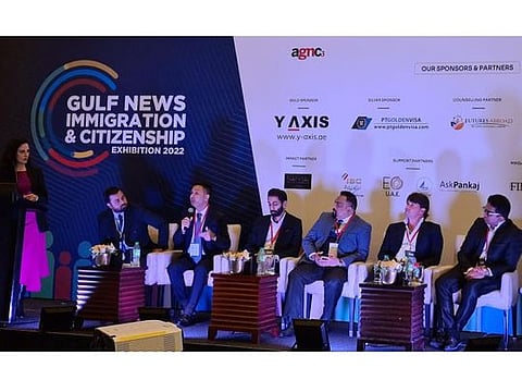 From left: Junaid Janjua, Operations Manager, Global Migrate , Shai Zamanian, Founder and Legal Director, The American Legal Center,  Ahmed Karkaba, Business Development Manager, Vazir Group , Sebastian Michael,  Director, Uno Capital,  David Machado, Co-founder PT Golden Visa,  and Rahim Lakhani, CEO, The Lakhani Group