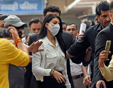 Bollywood actress Jacqueline Fernandez leaves after appearing before the Patiala House Court in New Delhi on November 10.