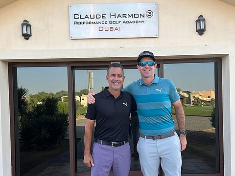 Claude Harmon (left) with Jamie McConnell at the CH3 Performance Golf Academy at The Els Club, Dubai
