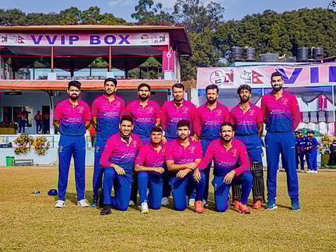 UAE team members before the start of the ODI match against Nepal in Kathmandu on Monday.