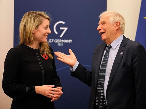 Foreign Minister Melanie Joly of Canada meets EU's head of foreign policy Josep Borell for bilateral talks, at the G7 Foreign Ministers's Meeting in Muenster, Germany.