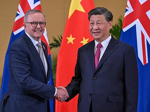 Australian Prime Minister Anthony Albanese, with Chinese President Xi Jinping on the sidelines of the G-20 summit in Nusa Dua, Bali, Indonesia.