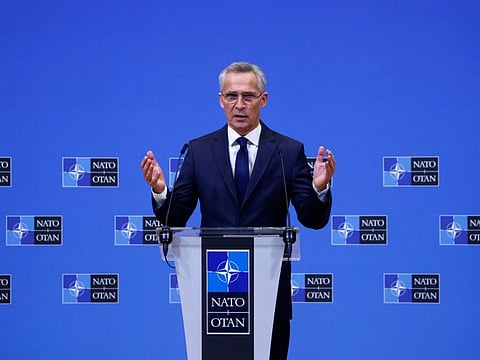 NATO Secretary General Jens Stoltenberg holds a news conference at the alliance's headquarters in Brussels  on November 16, 2022. 