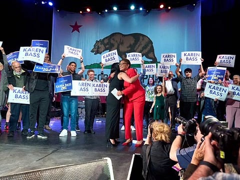 Democratic Congresswoman Karen Bass defeated billionaire real estate developer Rick Caruso to become the first woman elected to lead the city and just its second Black mayor.