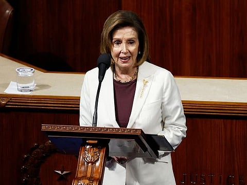 US Speaker of the House Nancy Pelosi delivers remarks from the House Chambers of the US Capitol Building on November 17, 2022 in Washington, DC.
