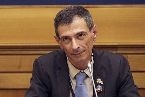 Survivor of sex abuse Francesco Zanardi meets the media during a press conference in Rome, on Feb. 21, 2019.  
