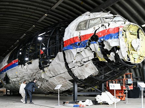 Lawyers attend the judges' inspection of the reconstruction of the MH17 wreckage