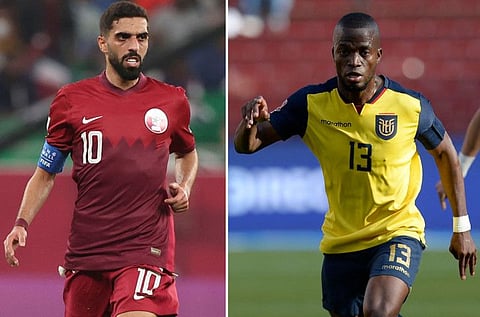 (Left) Qatar's Hassan al-Haydos and Ecuador's Enner Valencia. The World Cup finally kicks off in Qatar on Sunday at the 60,000-capacity Al Bayt Stadium, where hosts Qatar take on Ecuador.