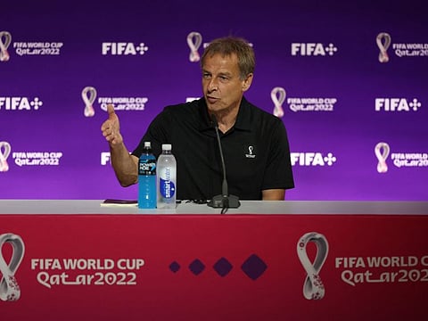 Technical Study Group member Jurgen Klinsmann during a press conference at the Main Media Center, Doha, Qatar.