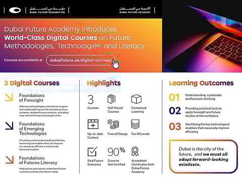 The launch of the new courses falls within the efforts of the Dubai Future Foundation to promote future knowledge and develop a global information model. 