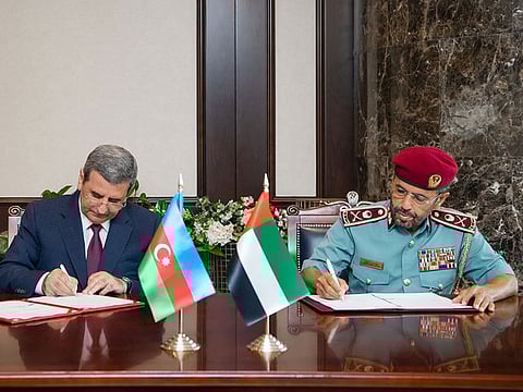 Major General Khalifa Hareb Al Khaili, Undersecretary of the Ministry of Interior, signed the MoU with Deputy Minister of Internal Affairs of Azerbaijan, Zalov Oruj Ibrahim Oglu.