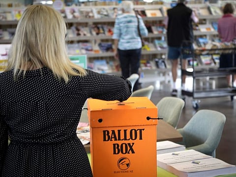 A vote is cast in Tauranga, New Zealand during a by-election election on April 27, 2018.