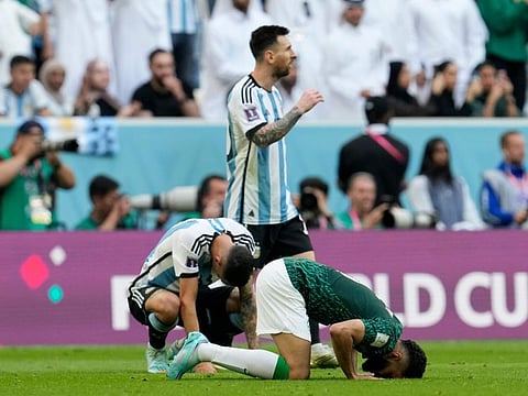 Argentina's Lionel Messi leaves the pitch after losing the World Cup group C match against Saudi Arabia at the Lusail Stadium in Lusail, Qatar.