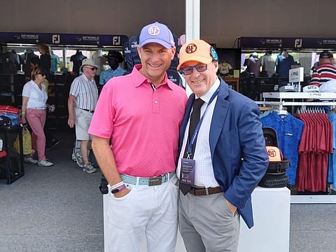 Roger Duthie (left) with Keith Pelley, CEO of the DP World Tour at the launch of the Outdoor Sport and Fashion Caps at the recent DP World Tour Championship