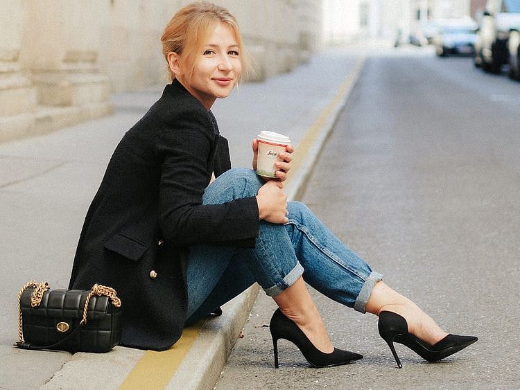 Woman wearing black high heels 
