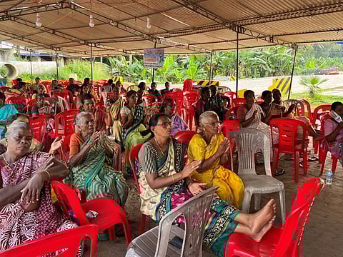 Women from a fishing community attend a protest against the construction of the proposed Vizhinjam Port in the southern state of Kerala, India, November 9, 2022.