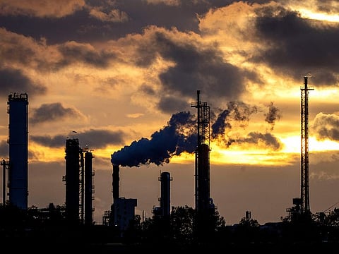 Pollution rises from the BASF chemical plant in Ludwigshafen, Germany. 