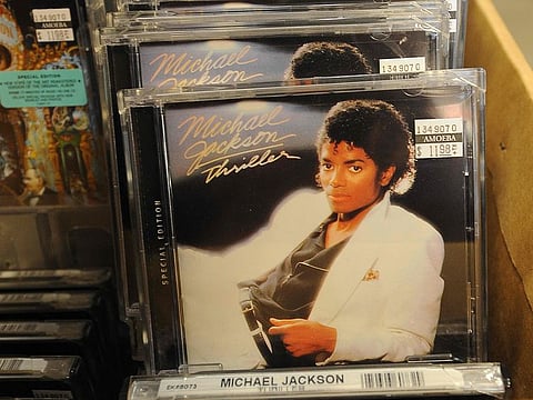 File photo shows boxes of Michael Jackson album "Thriller" in Los Angeles. 