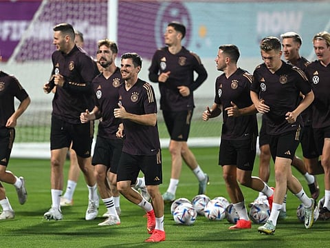 Germanys  players take part in a training session at Al Shamal Stadium in Al Shamal, north of Doha.