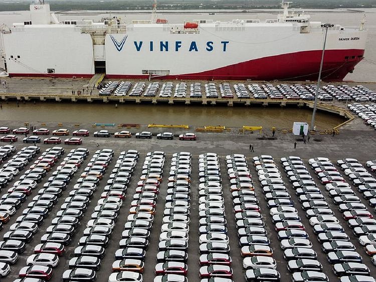 Vinfast EV cars are seen during a car shipment to the U.S. in Haiphong city, Vietnam, November 25, 2022.