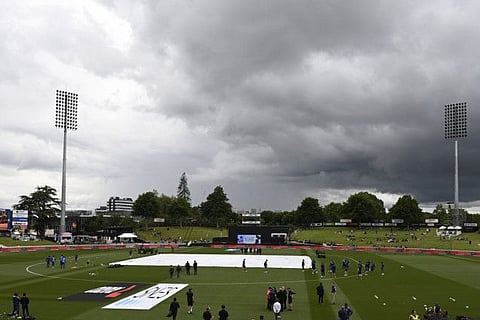 Dark clouds hover in the sky before the one day international cricket match between India and New Zealand at Seddon Park in Hamilton, New Zealand.