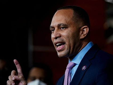 US Representative Hakeem Jeffries speaks in favour of voting rights legislation during a Congressional Black Caucus press conference on Capitol Hill in Washington, US, January 12, 2022.