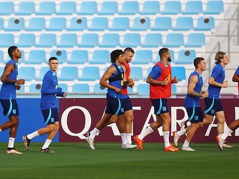 England's Phil Foden (second left) and teammates during training at Al Wakrah SC stadium, Al Wakrah, Qatar. England face Senegal on Sunday in the last 16 clash.