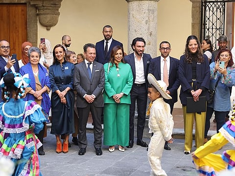 Bodour Al Qasimi (centre), president of the International Publishers Association, during the launch ceremony of ‘Folktales Reimagined’ in Mexico 