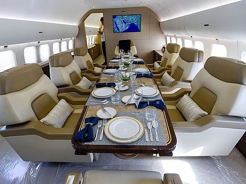 The interior of a Boeing Business Jet 2 on display at MEBAA Show 2022, Dubai, on Tuesday. 