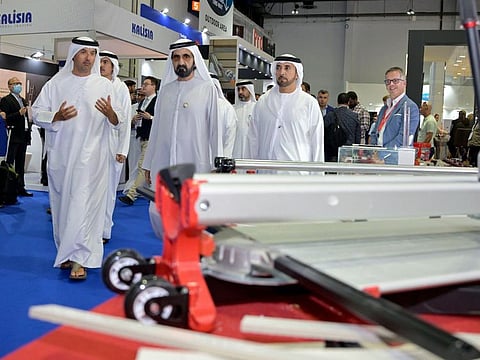 Sheikh Mohammed bin Rashid tours the Big5 exhibition in Dubai.