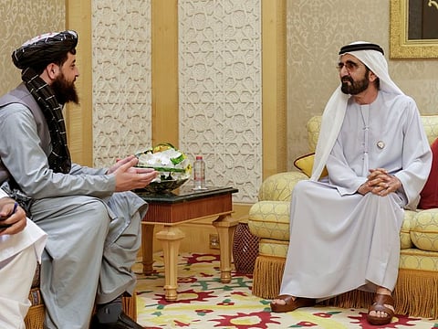 His Highness Sheikh Mohammed bin Rashid Al Maktoum, Vice President and Prime Minister of the UAE and Ruler of Dubai, meeting with Mullah Mohammad Yaqoob, Afghanistan’s Acting Minister of Defence on Tuesday in Dubai