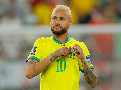 Brazil's Neymar celebrates after his team won the Qatar 2022 World Cup round of 16 match against South Korea at Stadium 974 in Doha.