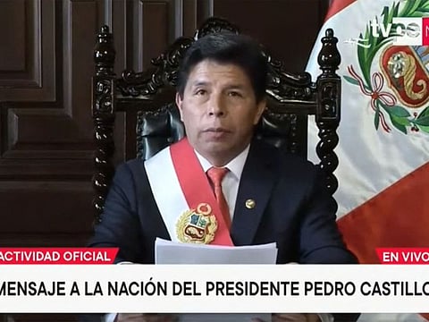 File: Peruvian President Pedro Castillo delivering a message to the nation in Lima.
