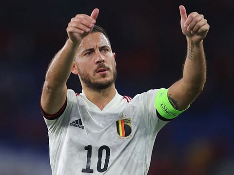 Eden Hazard greets the supporters. The Belgium midfielder has quit from international football.