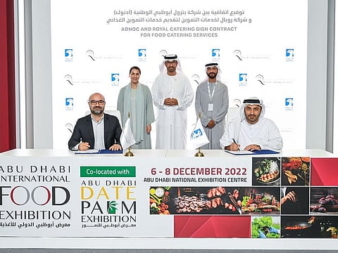 At the on-going ADIFE, the Abu Dhabi National Oil Co (ADNOC) signed contracts worth over Dh1 billion with four Abu Dhabi companies for food catering services across ADNOC and contractors. More than 50 per cent of the value is expected to flow back into the UAE economy. 