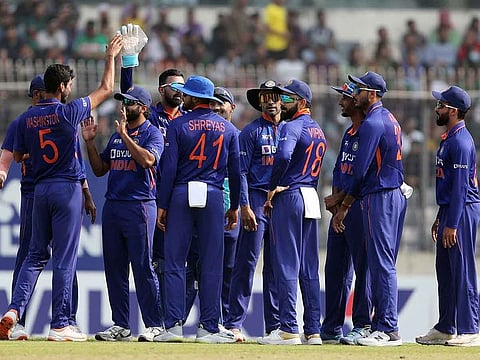 Indian players celebrate a wicket during the 2nd ODI match against Bangladesh, at Shere Bangla National Stadium, in Dhaka on Wednesday. 