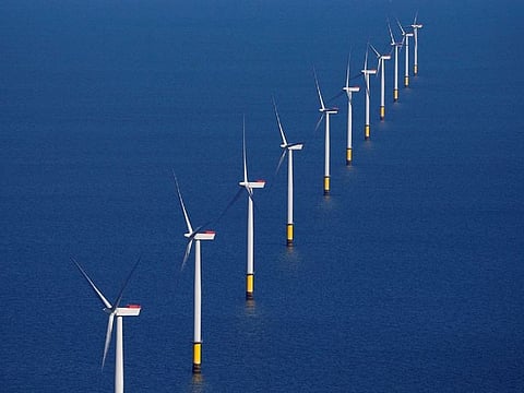 File photo shows a general view of the Walney Extension offshore wind farm operated by Orsted off the coast of Blackpool, Britain September 5, 2018. 