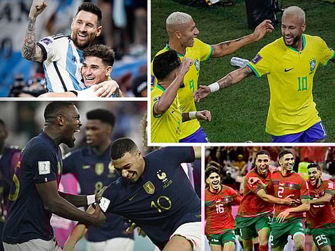 Celebration time: (Clockwise from top left) Argentina, Brazil, Morocco and France celebrate during the Qatar World Cup 2022.