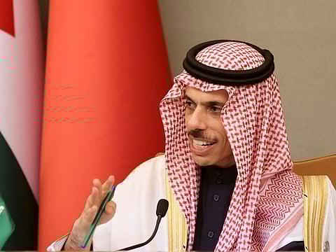 Saudi Minister of Foreign Affairs Prince Faisal bin Farhan Al Saud attends a news conference at the Arab Gulf Summit in Riyadh, Saudi Arabia, December 9, 2022.  