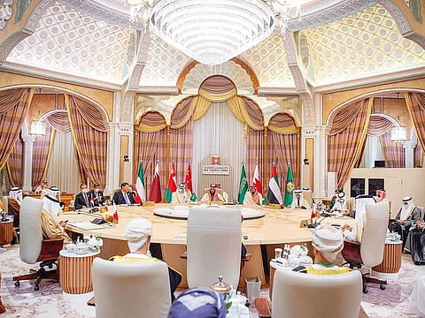 Saudi Crown Prince Mohammad Bin Salman and Chinese President Xi Jinping with Arab leaders during the summit in Riyadh.