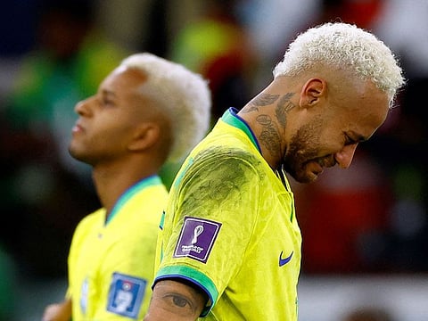 Brazil's Neymar looks dejected after being eliminated from the World Cup.