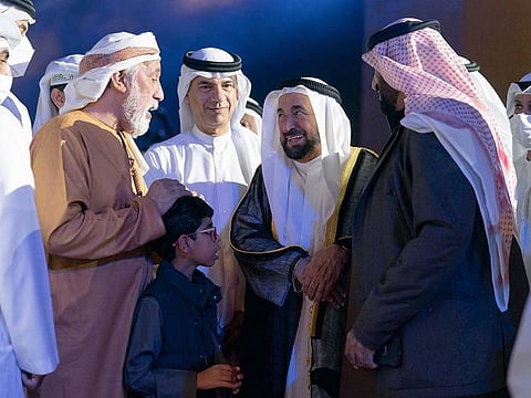 Dr Sheikh Sultan watched the opening performance of the festival, the Emirati play Salloum Al Arab, written by Sultan Al Neyadi and directed by Mohammed Al Ameri, and presented by the Sharjah National Theatre Group,