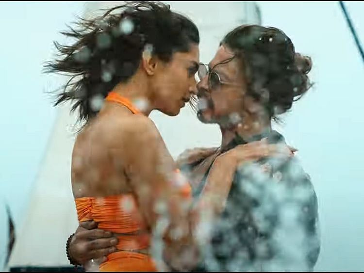 Shah Rukh Khan and Deepika Padukone in Besharam Rang Song in the movie Pathaan. 